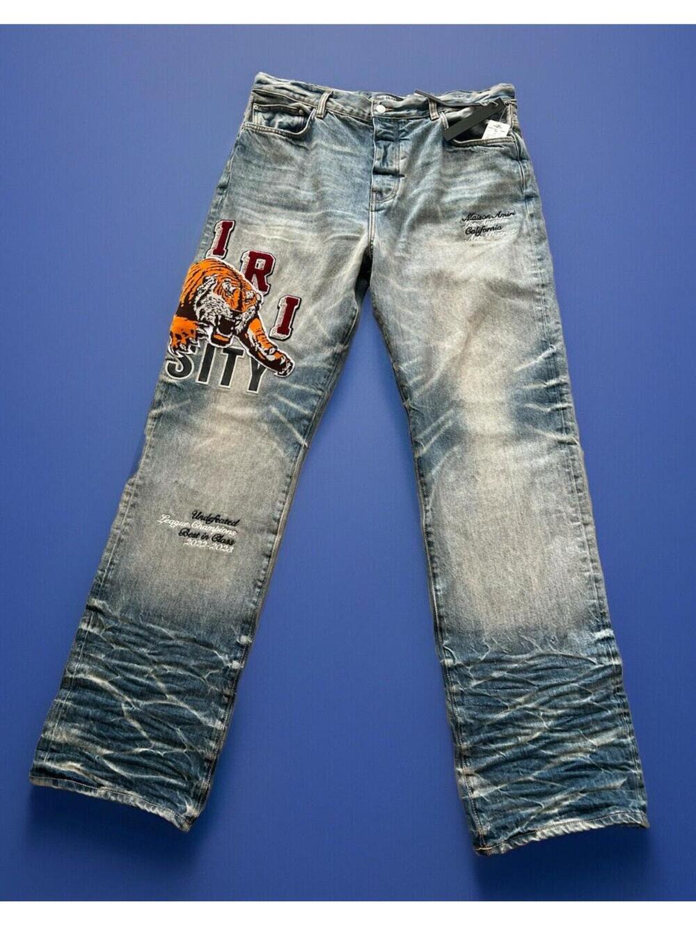 AMIRI $1690   Men’s  Indigo Varsity Tiger Straight Jeans Size 36